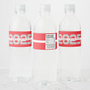 Etiqueta Para Botella De Agua Graduación Personalizada Rojo y Plata
