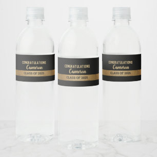 Etiqueta Para Botella De Agua Graduado negro dorado Personalizado personalizado