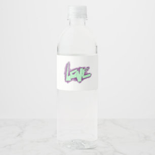 Etiqueta Para Botella De Agua graffiti de amor morado verde menta tipografía pun