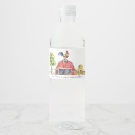 Etiqueta Para Botella De Agua Granja de pollo de grano Rojo Acuarela Niños Cumpl