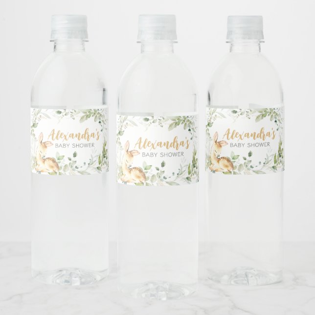 Etiqueta Para Botella De Agua Greenery Deer Baby Shower (Botellas)