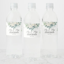 Etiqueta Para Botella De Agua Greenery eucalipto rosas blancas boda Sparkling