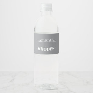 Etiqueta Para Botella De Agua Gris monograma minimalista personalizado