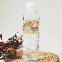 Etiqueta Para Botella De Agua Groovy One Retro Rainbow Primer Fiesta de cumpleañ