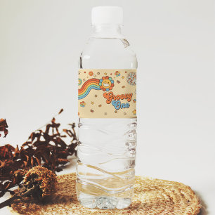 Etiqueta Para Botella De Agua Groovy One Retro Rainbow Primer Fiesta de cumpleañ