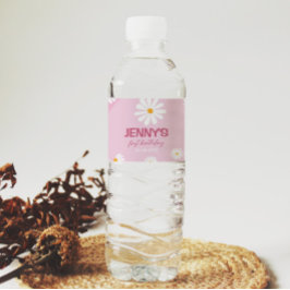 Etiqueta Para Botella De Agua Groovy Pink Daisy Etiqueta de botella de agua de c
