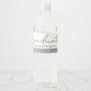 Etiqueta Para Botella De Agua Guión de graduación plateado   Faux Metallic de mo