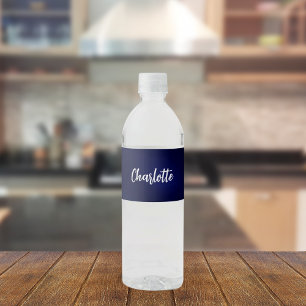Etiqueta Para Botella De Agua Guión del nombre azul de la marina