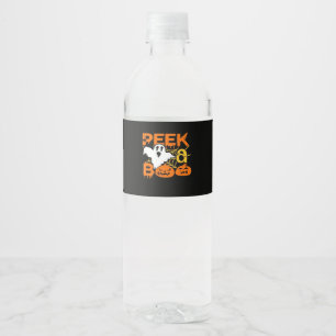 Etiqueta Para Botella De Agua Halloween con calabazas Peekaboo