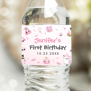 Etiqueta Para Botella De Agua Halloween con fantasía rosada lindo Primer cumplea