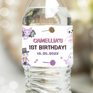 Etiqueta Para Botella De Agua Halloween, primer cumpleaños de Spooky One Chicas