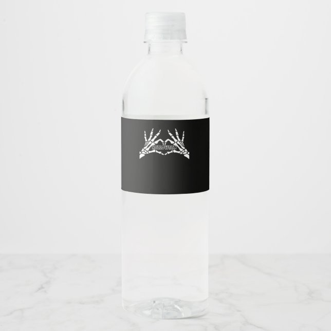 Etiqueta Para Botella De Agua Halloween - Skeleton Hands Heart (Anverso)