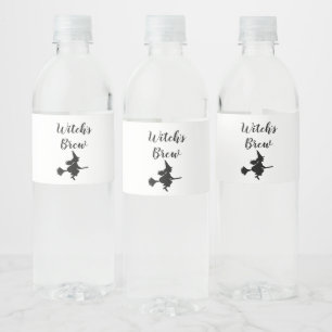 Etiqueta Para Botella De Agua Halloween Witch Broom
