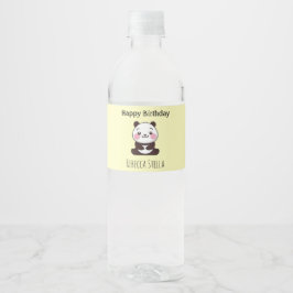 Etiqueta Para Botella De Agua Happy birthday cute panda bear yellow