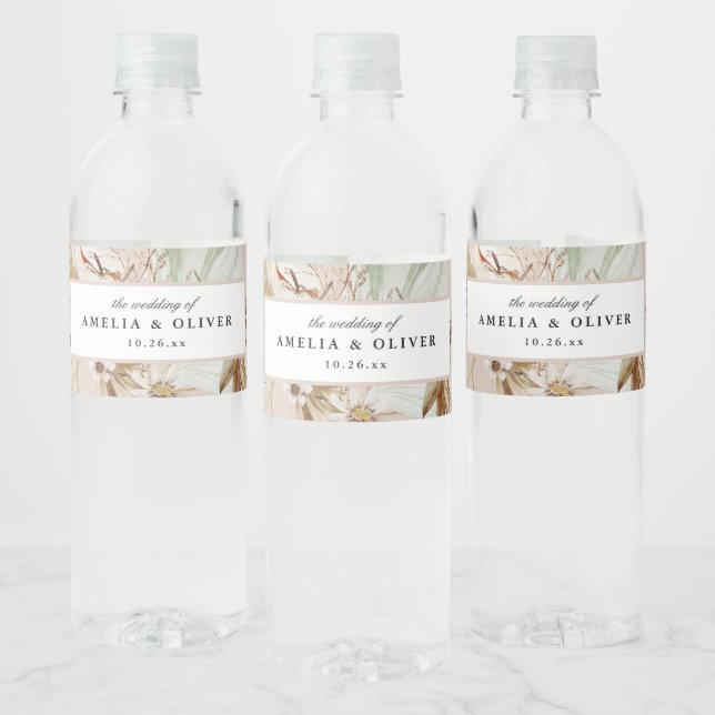 Etiqueta Para Botella De Agua Hermoso Boda Botánico Boho (Botellas)