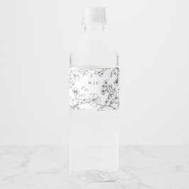 Etiqueta Para Botella De Agua Hermoso Monograma Floral Boda esbozado