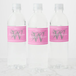 Etiqueta Para Botella De Agua Hermoso Rosa Bodas Gris Monograma Blanco Nombres