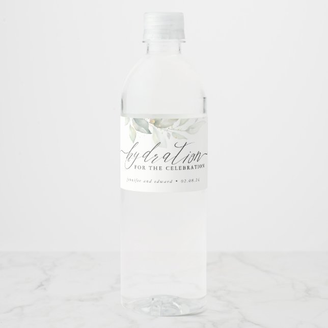 Etiqueta Para Botella De Agua Hidratación para la celebración - Boda verde (Anverso)