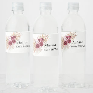 Etiqueta Para Botella De Agua Hierba Pampas Borgoña Boho 