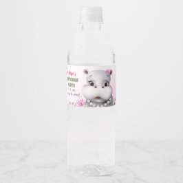 Etiqueta Para Botella De Agua Hippo Chica Floral Rosa Cumpleaños