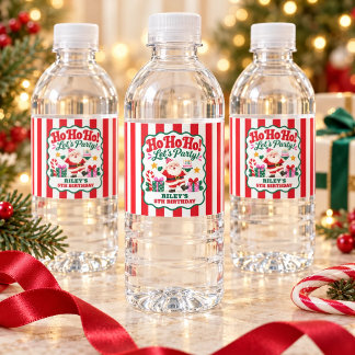 Etiqueta Para Botella De Agua Ho Ho Ho Santa Navidad Cumpleaños Rojo Blanco Raya