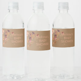 Etiqueta Para Botella De Agua Hojas de oro rosadas de Boho Fall Mauve