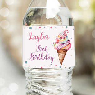 Etiqueta Para Botella De Agua Ice Cream Primer Fiesta de Cumpleaños