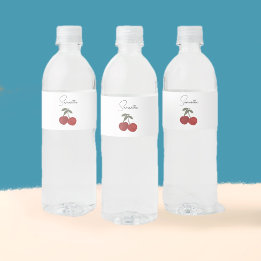 Etiqueta Para Botella De Agua Ilustración de Dos Cerezas Rojas | Arte de Frutas