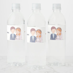 Etiqueta Para Botella De Agua Ilustración de Esposos Simple Tipo Dibujos Animado