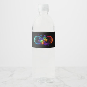 Etiqueta Para Botella De Agua Infinidad vibrante con mariposa arco iris sobre ne