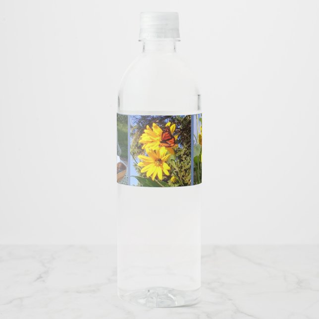 Etiqueta Para Botella De Agua Jardín de Mariposas (Anverso)