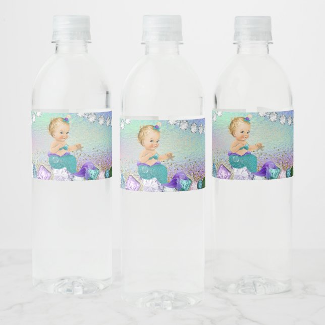Etiqueta Para Botella De Agua Jewel Mermaid Baby Shower (Botellas)