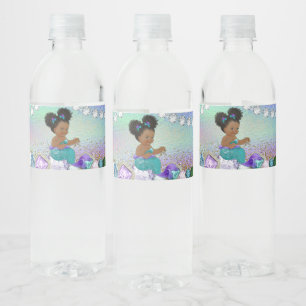 Etiqueta Para Botella De Agua Joya de pelo afro sirena baby shower