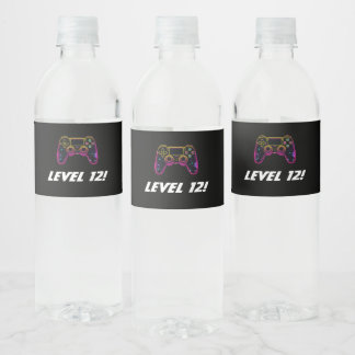 Etiqueta Para Botella De Agua Juego de video Nivel arriba Gamer Neon