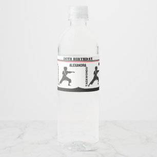 Etiqueta Para Botella De Agua Jugador de Taekwondo, Chica de Cumpleaños del Equi
