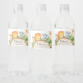 Etiqueta Para Botella De Agua Jungle Animals Greenery Primer cumpleaños Baby Sho