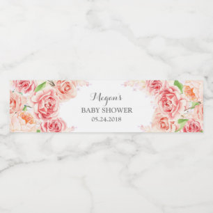 Etiqueta Para Botella De Agua La acuarela rosada blanca florece Baby Shower