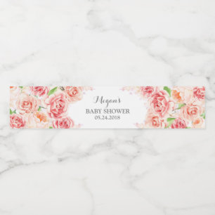 Etiqueta Para Botella De Agua La acuarela rosada blanca florece Baby Shower