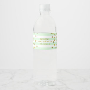Etiqueta Para Botella De Agua La menta raya la etiqueta de Baby Shower del