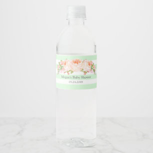 Etiqueta Para Botella De Agua La menta raya la etiqueta floral rosada de Baby
