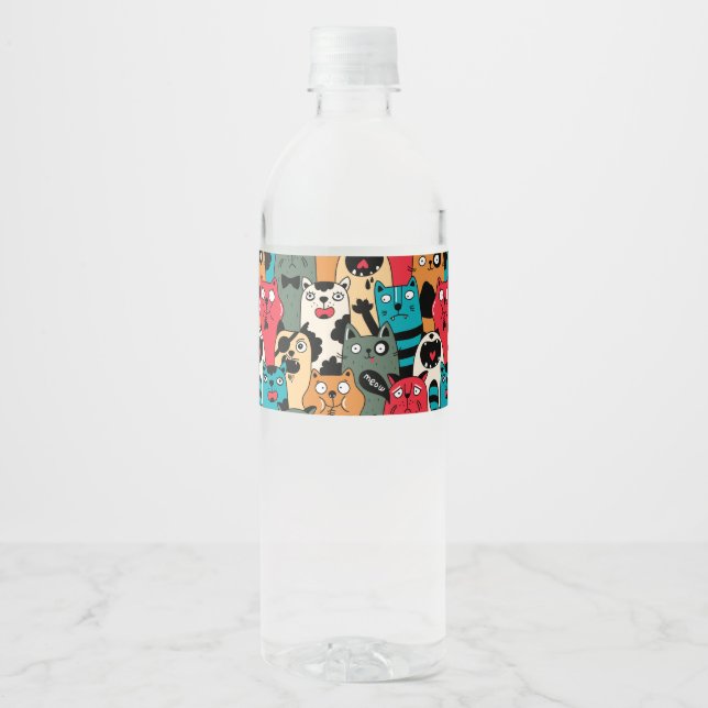 Etiqueta Para Botella De Agua La multitud de gatos (Anverso)