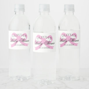 Etiqueta Para Botella De Agua Lazo de cinta rosa elegante personalizado para bab