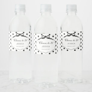 Etiqueta Para Botella De Agua Lazo de lunares en blanco y negro para fiesta de c