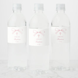 Etiqueta Para Botella De Agua Lazo rosa acuarela Bautizo