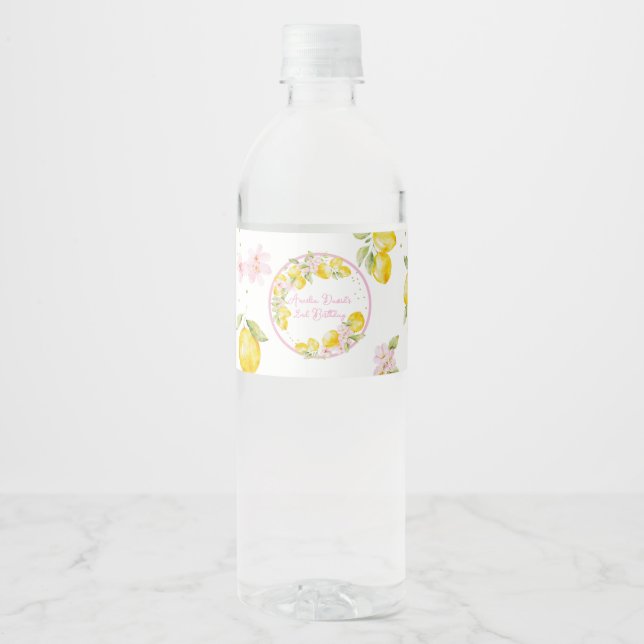 Etiqueta Para Botella De Agua Lemon Floral Pink Birthday (Anverso)