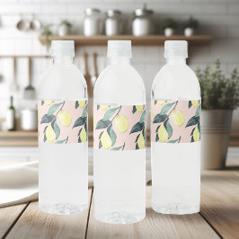 Etiqueta Para Botella De Agua Lemones acuarelas y hojas patrón amarillo Seamless