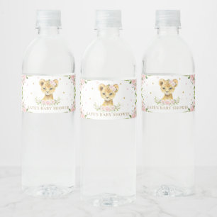 Etiqueta Para Botella De Agua León blanco floral rosa Baby Shower primer cumple