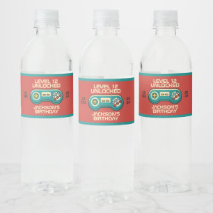 Etiqueta Para Botella De Agua Level Unlocked Retro Gamer Boy Fiesta de Cumpleaño