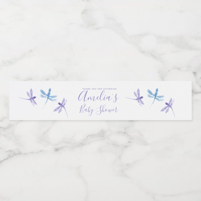 Etiqueta Para Botella De Agua Libélulas Pintadas a Mano Baby Shower   (Etiqueta única)