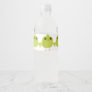 Etiqueta Para Botella De Agua Lindo Pájaro Verde Dibujos Animados